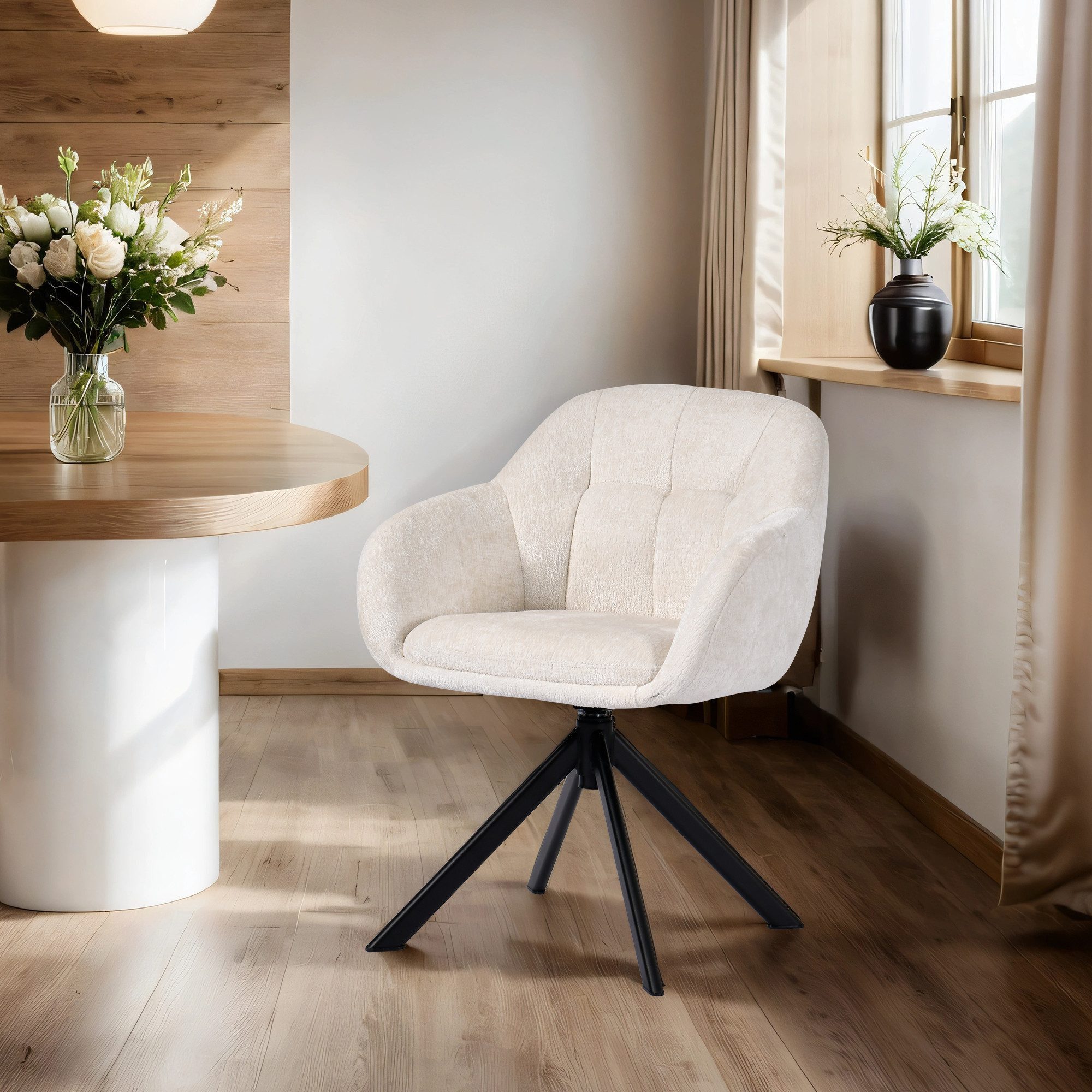 Duhome Loungesessel (9-213A), Armlehnstuhl aus Chenille-Stoff, Schminktisch Stuhl 360° drehbar