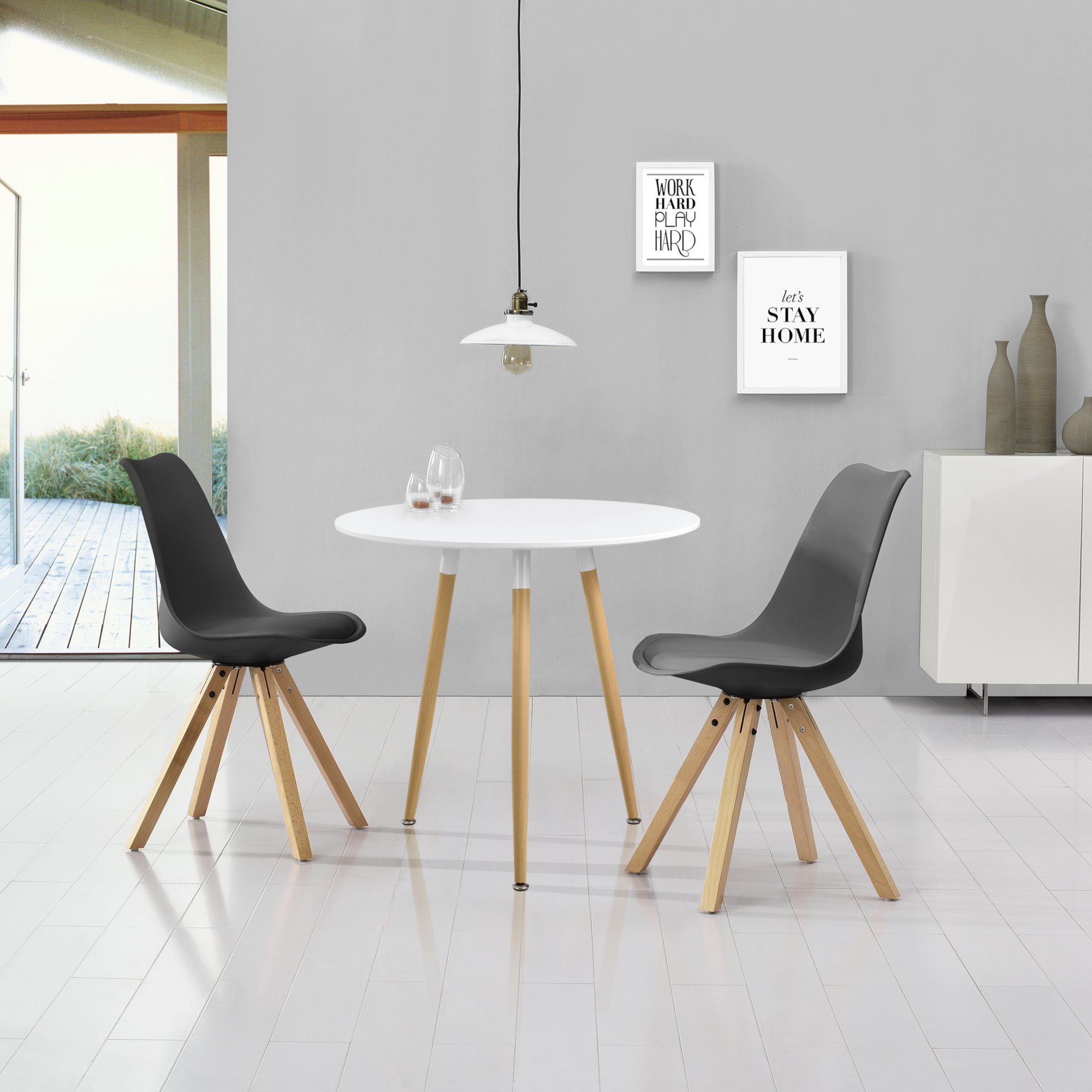 en.casa Essgruppe, (3tlg), »Camille« Küchentisch rund Ø80cm mit 2x