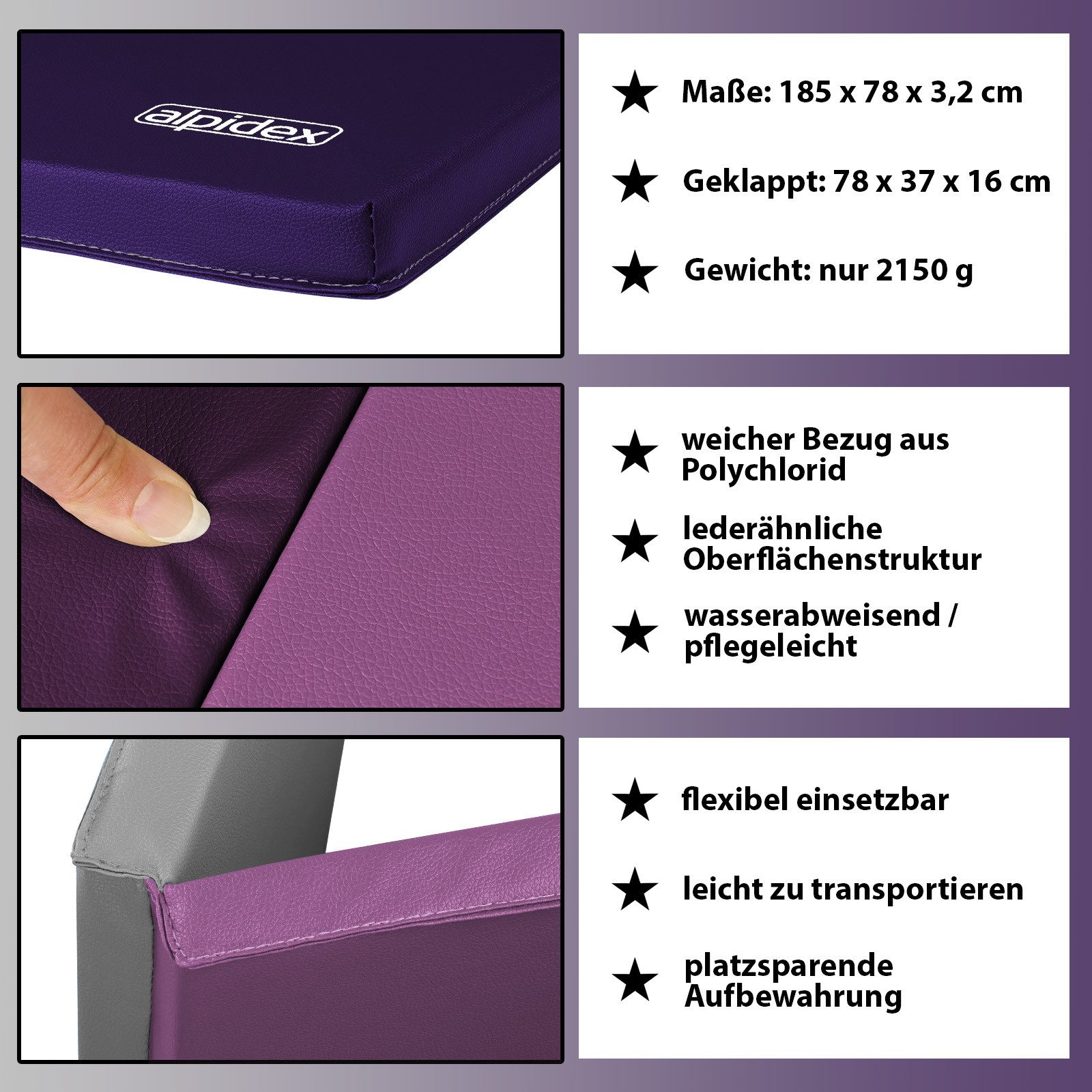 ALPIDEX Turnmatte ALPIDEX klappbare Turnmatte 185 x 78 x 3,2 cm RG 18 – Bild 5 von 5