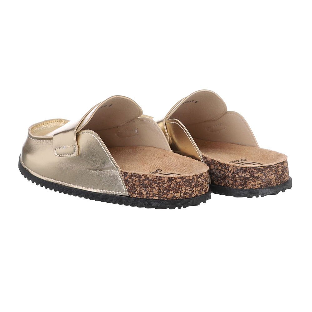 Ital-Design Damen Mules Freizeit Pantolette (85697922) Flach Pantoletten in Gold