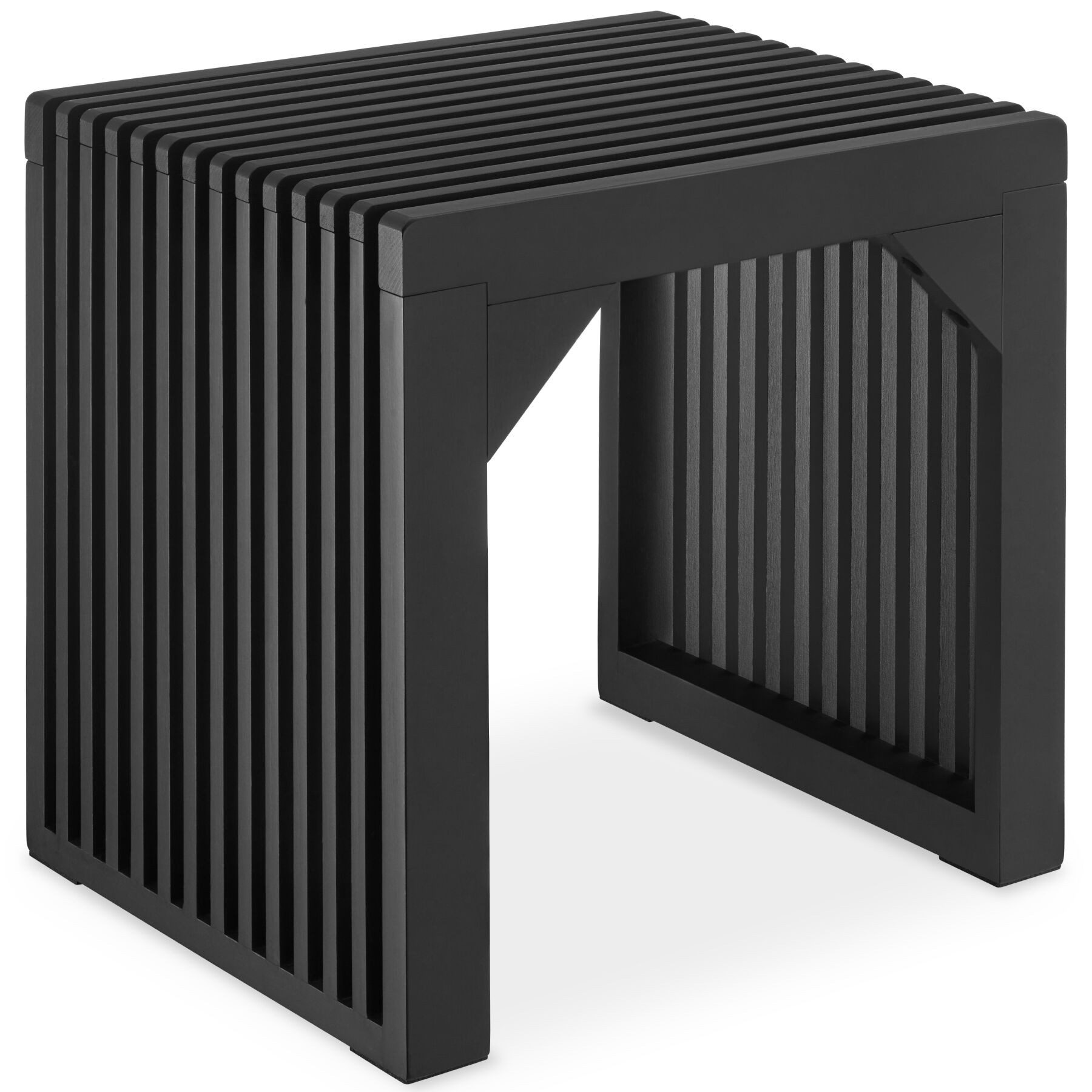 tectake Sitzhocker Bambus Hocker mit Lamellenoptik, 350 kg belastbar (Sitzwürfel Ribb, in Schwarz), Mit Winkelverstärkung, Inkl. Filzgleiter
