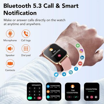 Hoxe Direkte Anrufe über Mikrofon Smartwatch (1,85 Zoll, Android, iOS), mit Telefonfunktion/Message Reminder 100+Sportmodi IP68 Wasserdicht