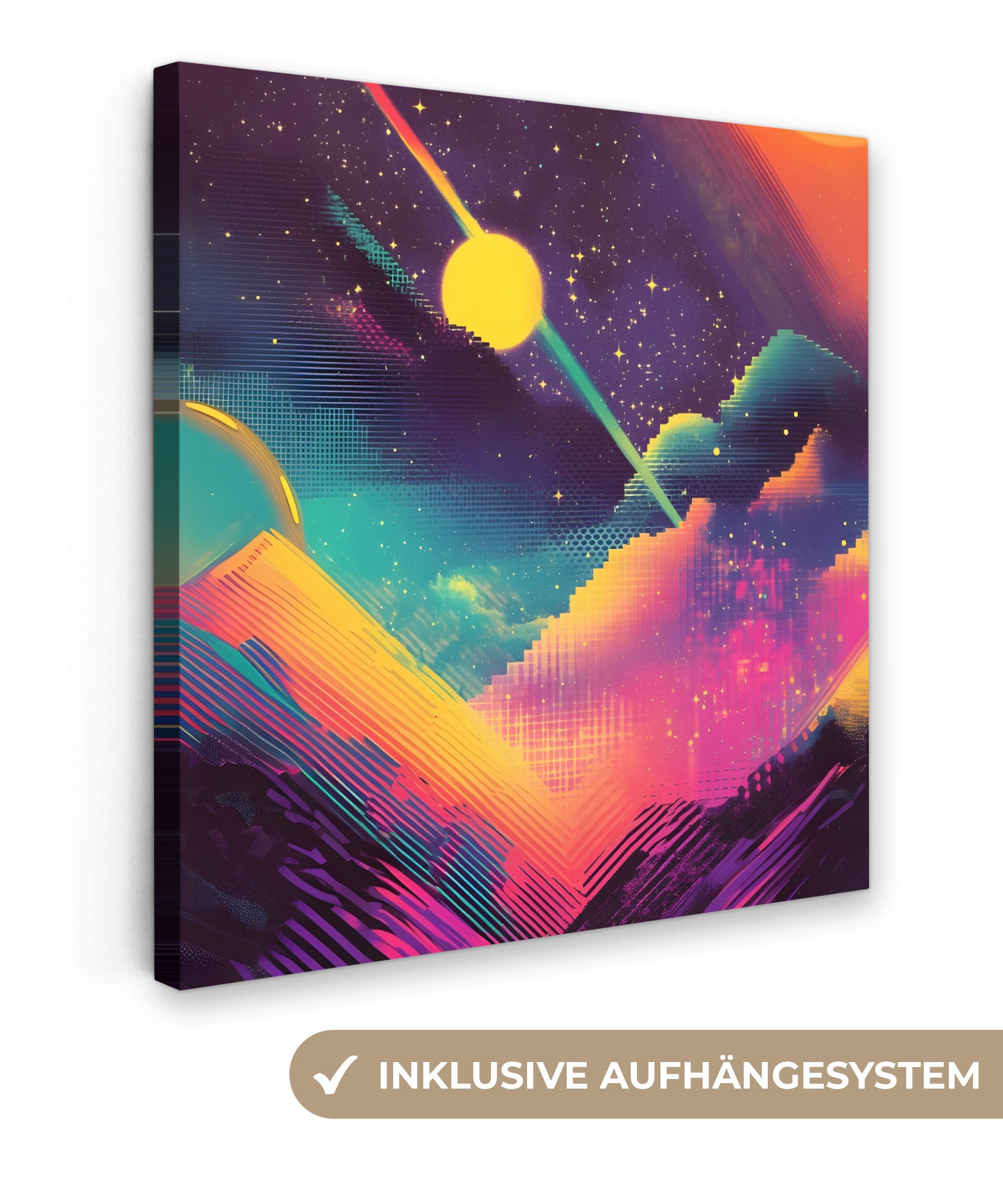 OneMillionCanvasses® Leinwandbild Sterne - Berge - Farbenfroh, Fotodruck (1 St), Wandbild, Deko Schlafzimmer Wohnzimmer Flur 20x20 cm