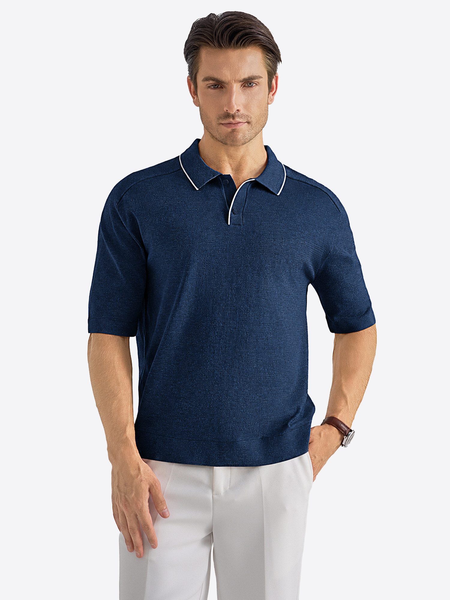 VANTORY Poloshirt Herren Lässiges Feinstrickpolo mit Knopfleiste und Kontrast‑Kragen (Packung, 1-tlg., 1per-Pack) mit Polokragen