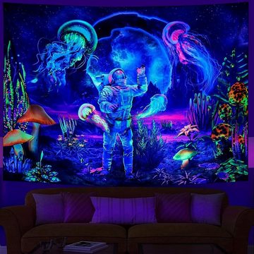 Wandteppich Schwarzlicht-Astronauten-Wandteppich (Astronaut, 200 x 150 cm), yozhiqu, Quallen-Wandteppich, Neon-Galaxie-Weltraum-Wandteppich, Wandbehang