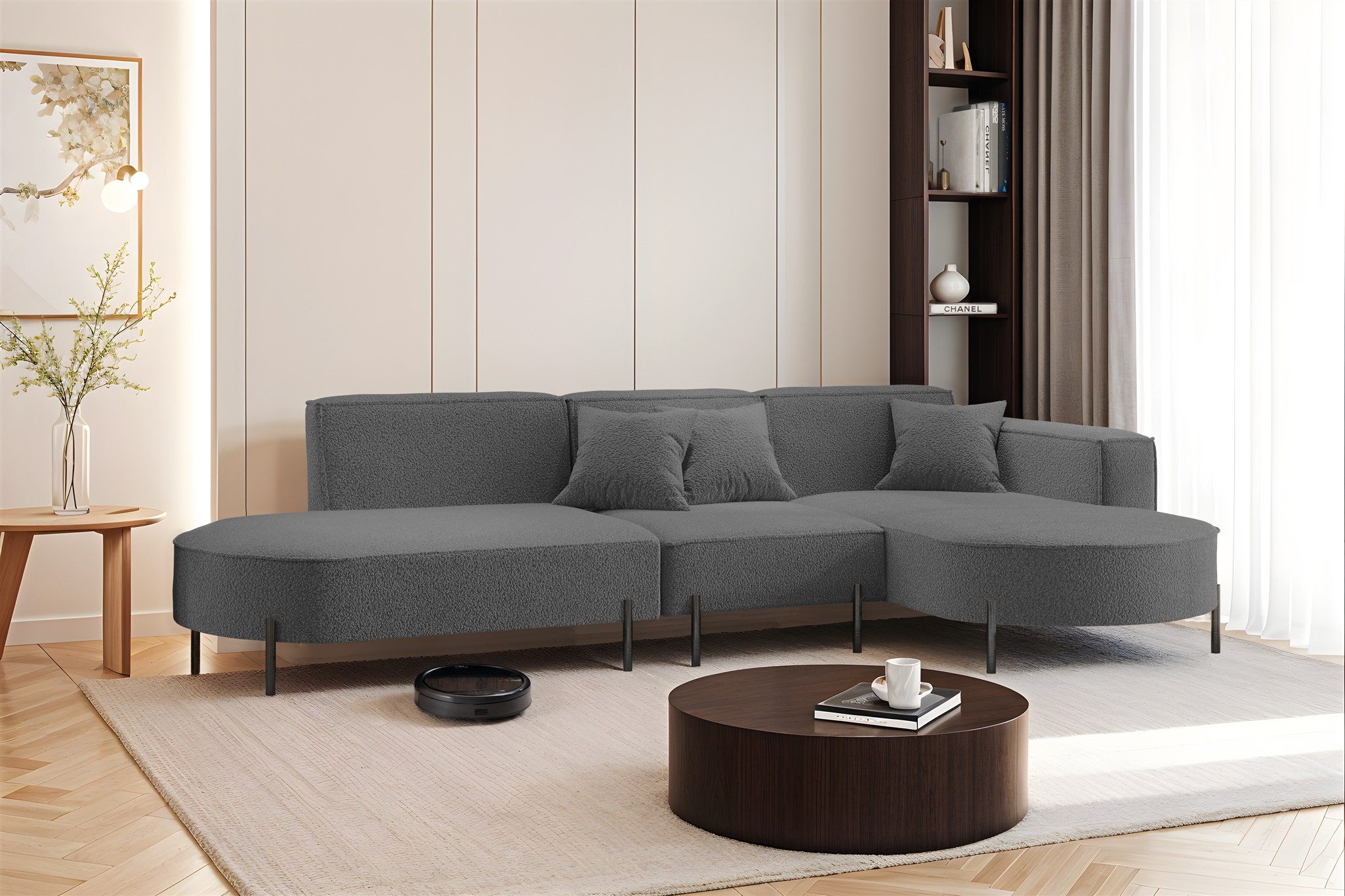 Fun Möbel Ecksofa Sofa VALENCIA mit Ottomane in Stoff Quelle, Ottomane Links oder Rechts, für Saugroboter geeignet