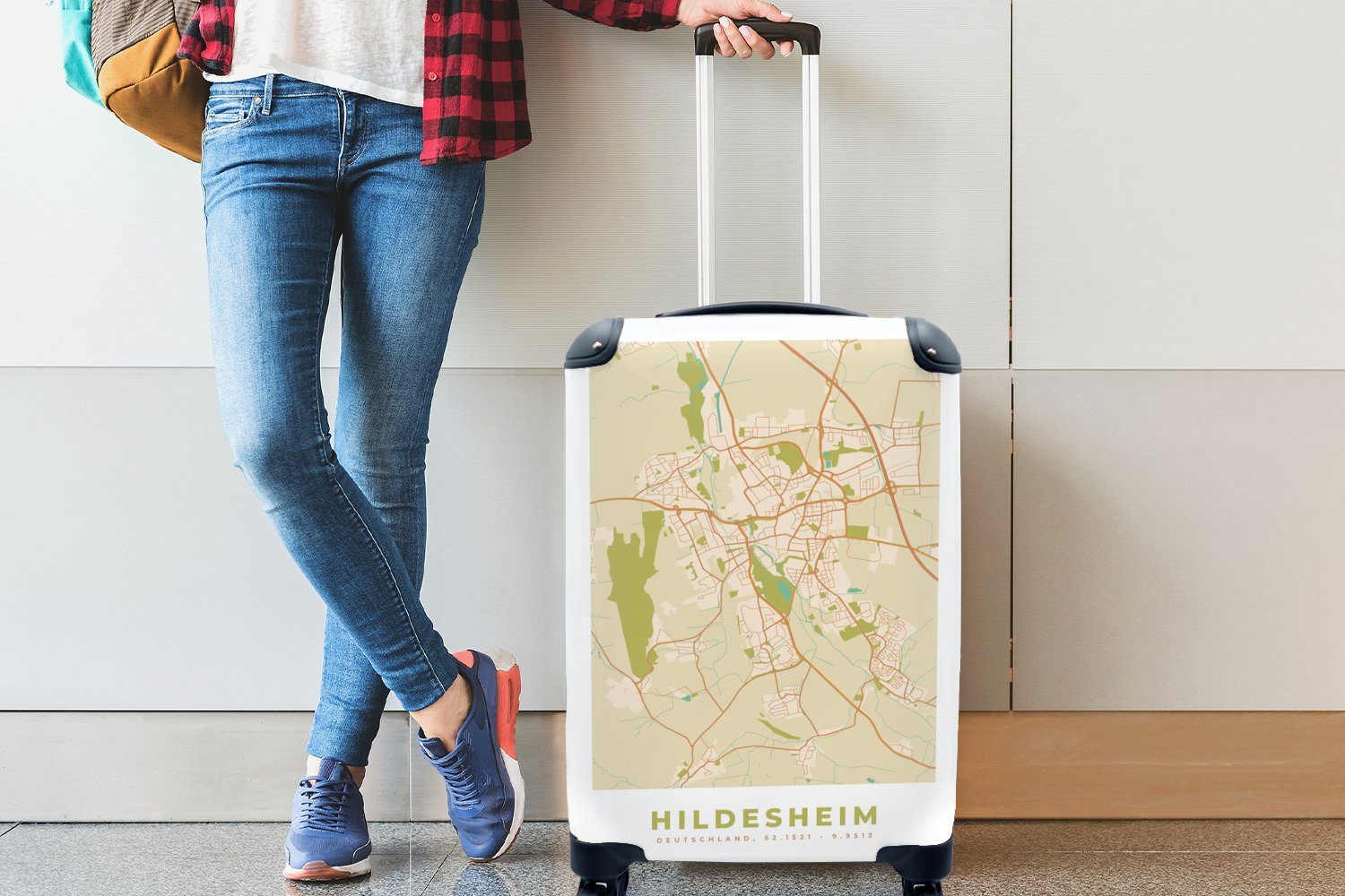 rollen, - - Karte, Ferien, Stadtplan Rollen, Reisekoffer MuchoWow Trolley, 4 Handgepäck für mit Hildesheim - Handgepäckkoffer Reisetasche Jahrgang