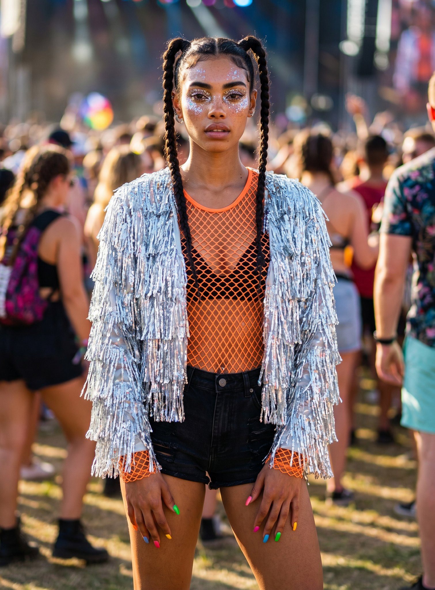 Metamorph Kostüm Glitzer Festivaljacke silber, Fransenjacke mit Lametta-Overload