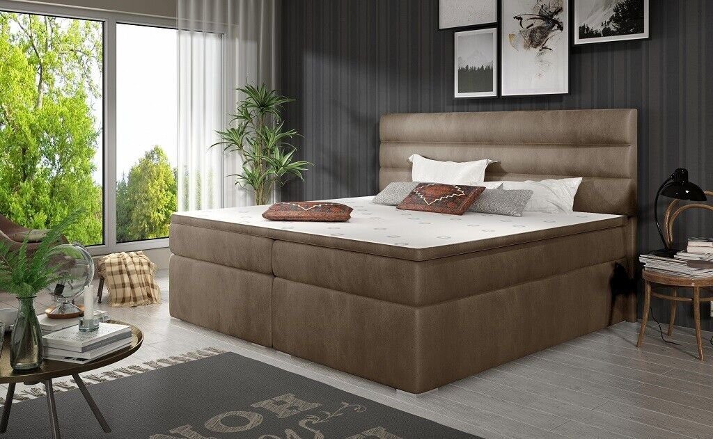 Polster JVmoebel Schlafzimmer Hotel Design Bett, Luxus Braun Bett Betten Doppel Luxus