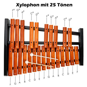 COSTWAY Glockenspiel 25 Noten Holzschlaginstrument, mit 2 Schlägeln