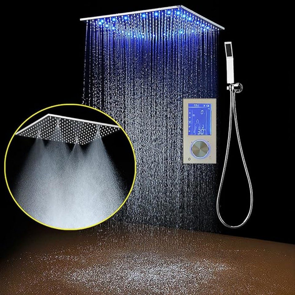 Oihpaw Duschsystem Duscharmatur Chrom Unterputz Thermostat 495×495mm Kopfbr günstig online kaufen