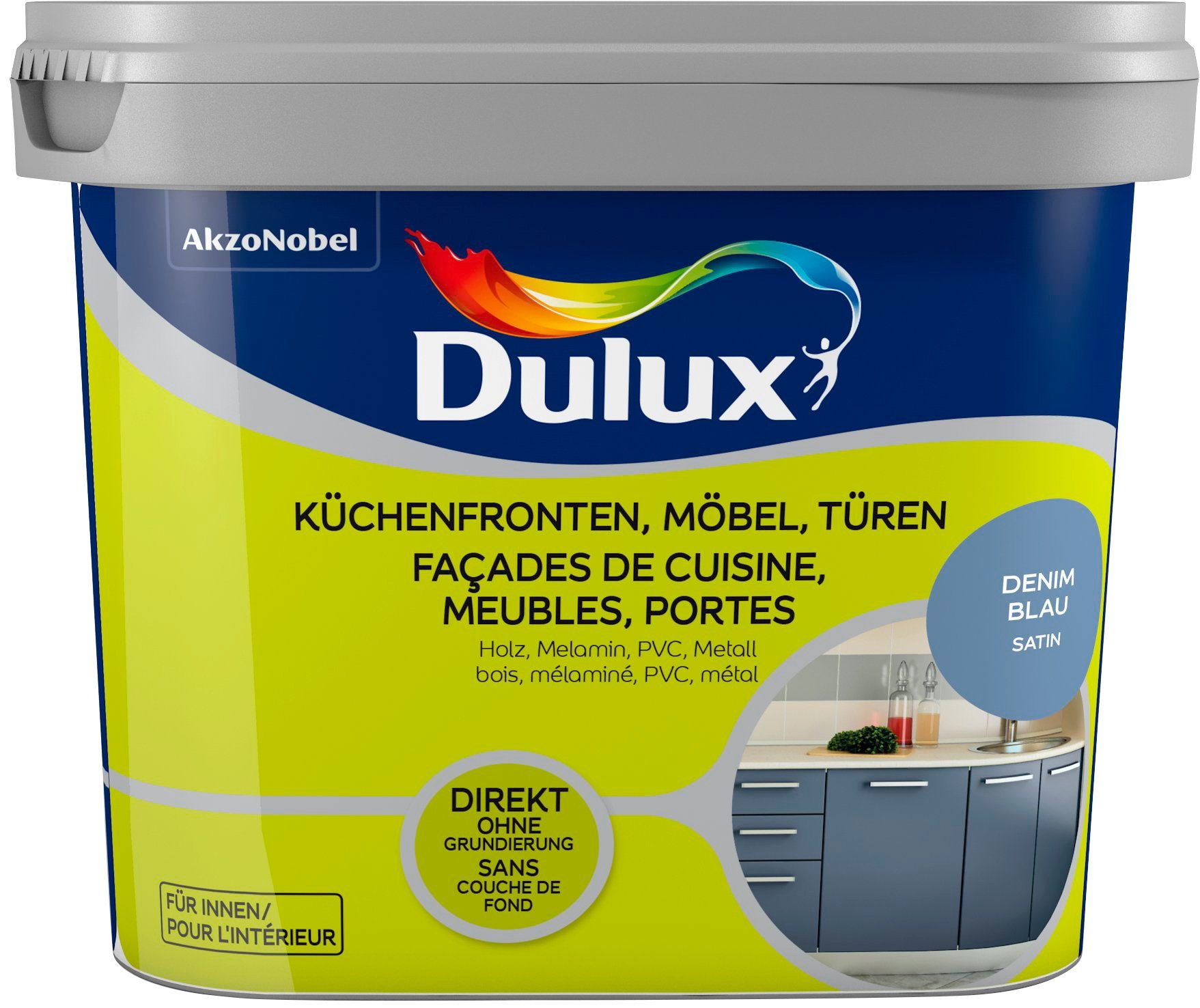 Dulux Holzlack Fresh Up, für Küchen, Möbel und Türen, denim blue, 0,75 l
