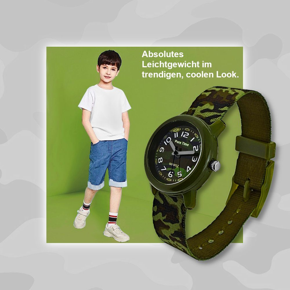 Pure Time Quarzuhr Kinderuhr, Moderne Kinder Textil Armbanduhr, ideal als Geschenk mit Verpackung, für Kinder ab 3 Jahren