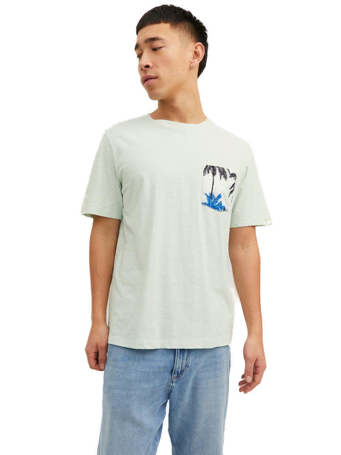 Jack & Jones T-Shirt JORTULUM POCKET (1-tlg) aus Baumwolle Pale Blue 12235290