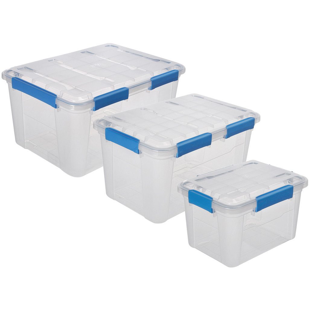 KreLeo Aufbewahrungsbox mit Deckel 'IP67' wasserdicht & staubdicht, transparent (Set wählbar)