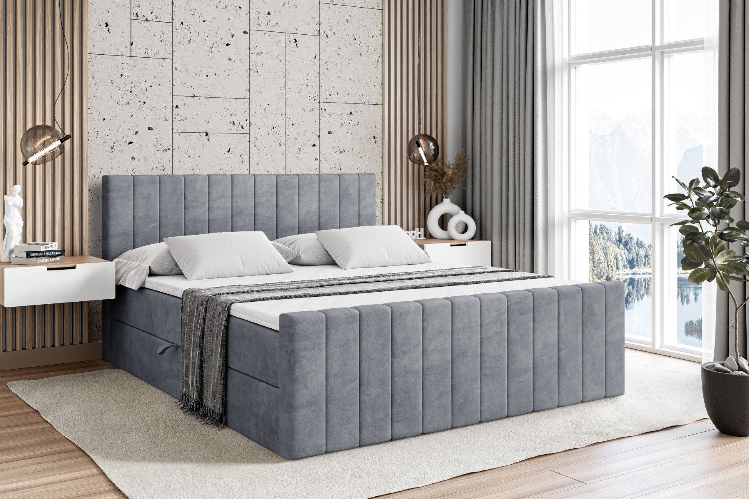 ALTDECOR Boxbett EDITA-Z (Multipocket-Matratze H4, H3 Matratze Bonellfederung, Topper, Kopfteil), Doppelbett mit Fußteil