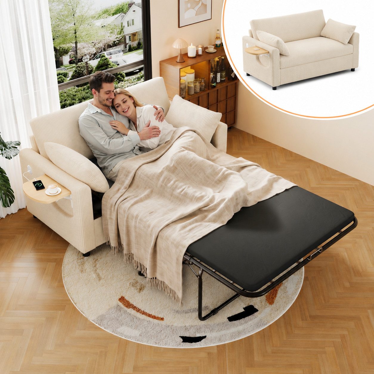 Schlafsofa Ausziehbares 2‑Sitzer‑Sofa mit Schlaffunktion
