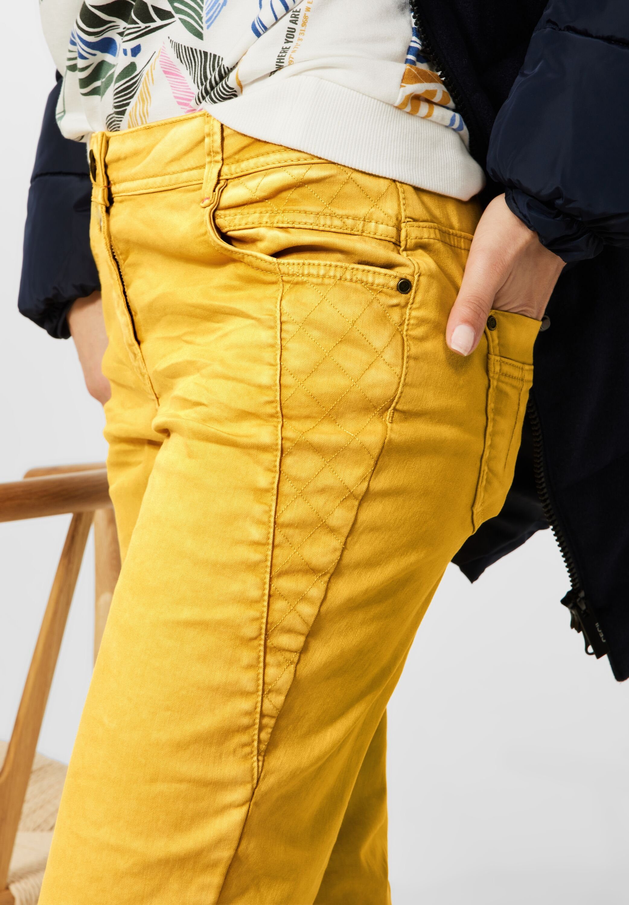 Stoffhose (1-tlg) in Taschen Cecil Cecil Curry Damenhose Yellow Fit Loose
