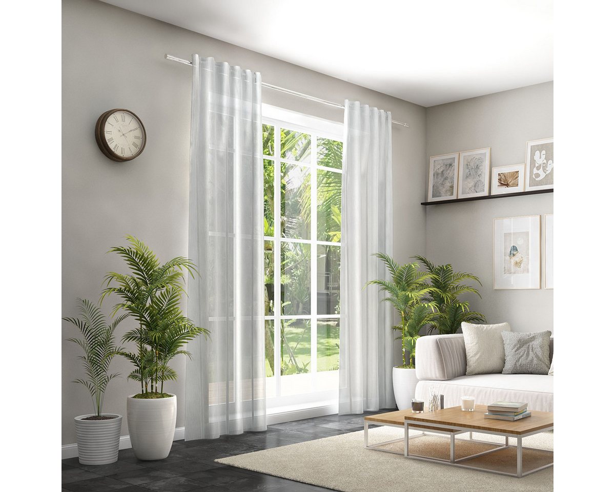 Thumbnail - SCHÖNER LEBEN. Stoff Gardinenstoff Lurex Begonia Längsstreifen weiß silber 300cm Breite, made in Germany