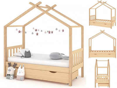 vidaXL Kinderbett Kinderbett Himmelbett mit Schublade Massivholz Kiefer 80x160 cm