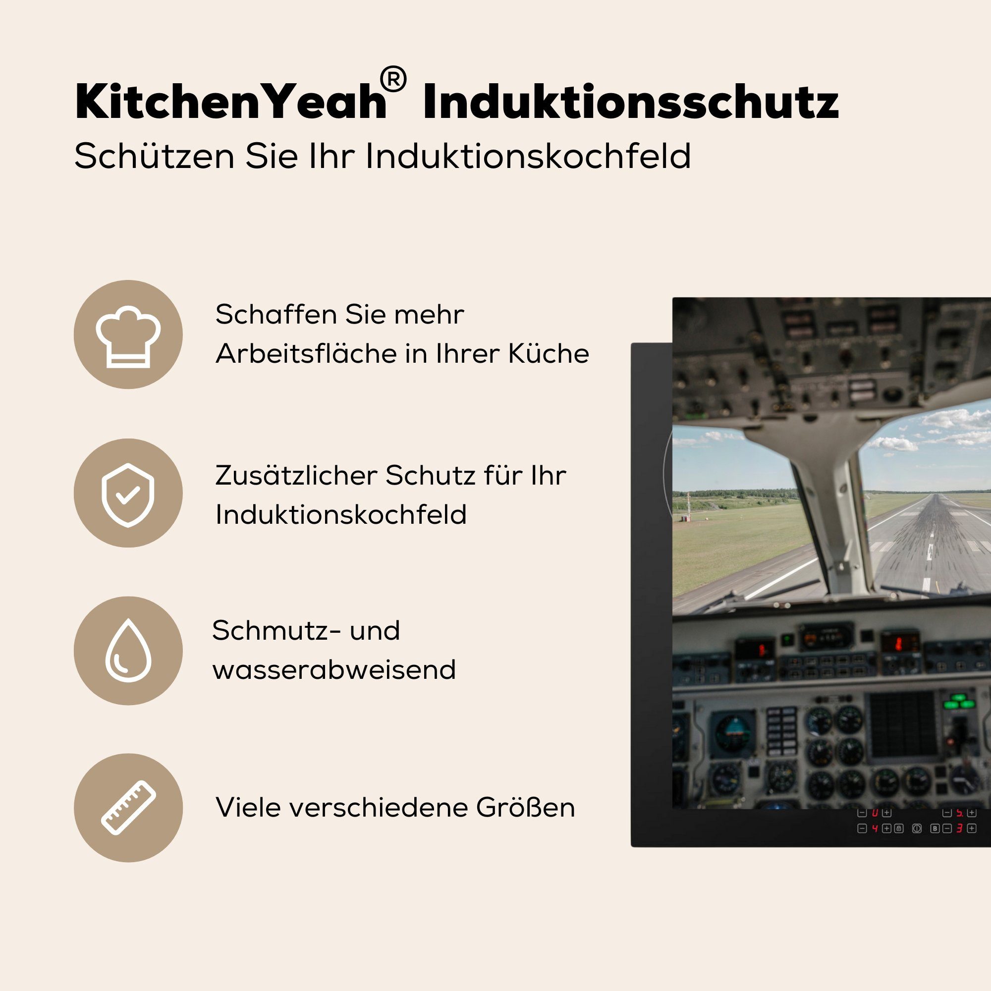 - Arbeitsplatte küche für Ceranfeldabdeckung, Flugzeuge cm, - Cockpit MuchoWow Vinyl, Herdblende-/Abdeckplatte tlg), 78x78 (1 Radar,