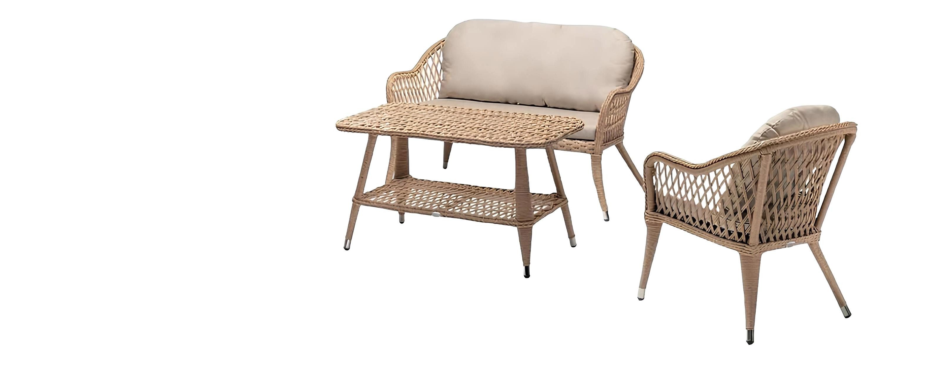 Xlmoebel Sessel Beige Gartenmöbel Sofagarnitur mit Tisch und hochwertigen Sesseln (4tlg Set(Sofa 2 Sitzer+2x Sessel+Couchtisch), Hergestellt in Europa