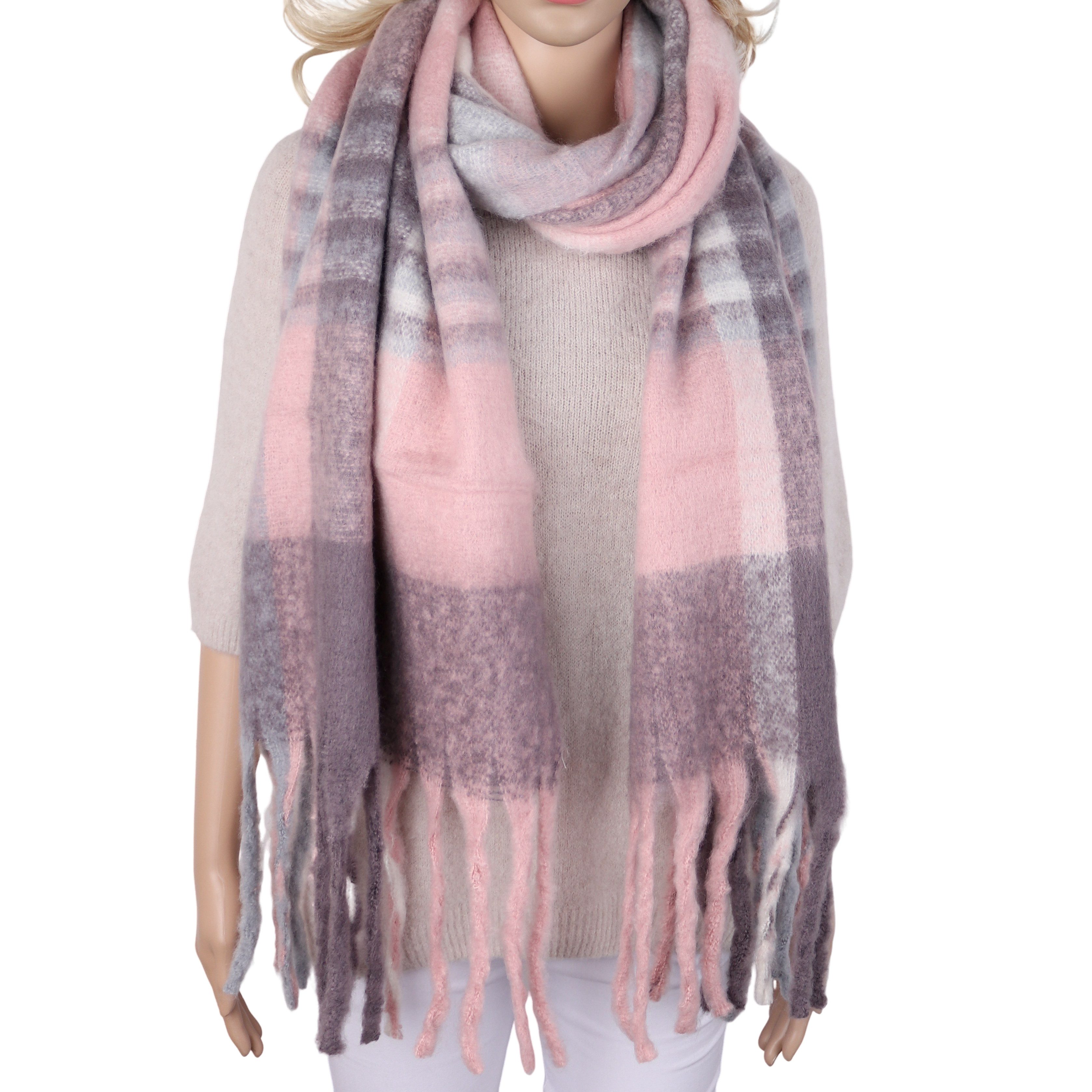 MIRROSI Modeschal Damen Schal 65x180 cm – superweicher Winterschal, kariert, (Neue Kollektion Herbst/Winter 2026), superweicher Winterschal mit Fransen, ideal für Herbst und Winter