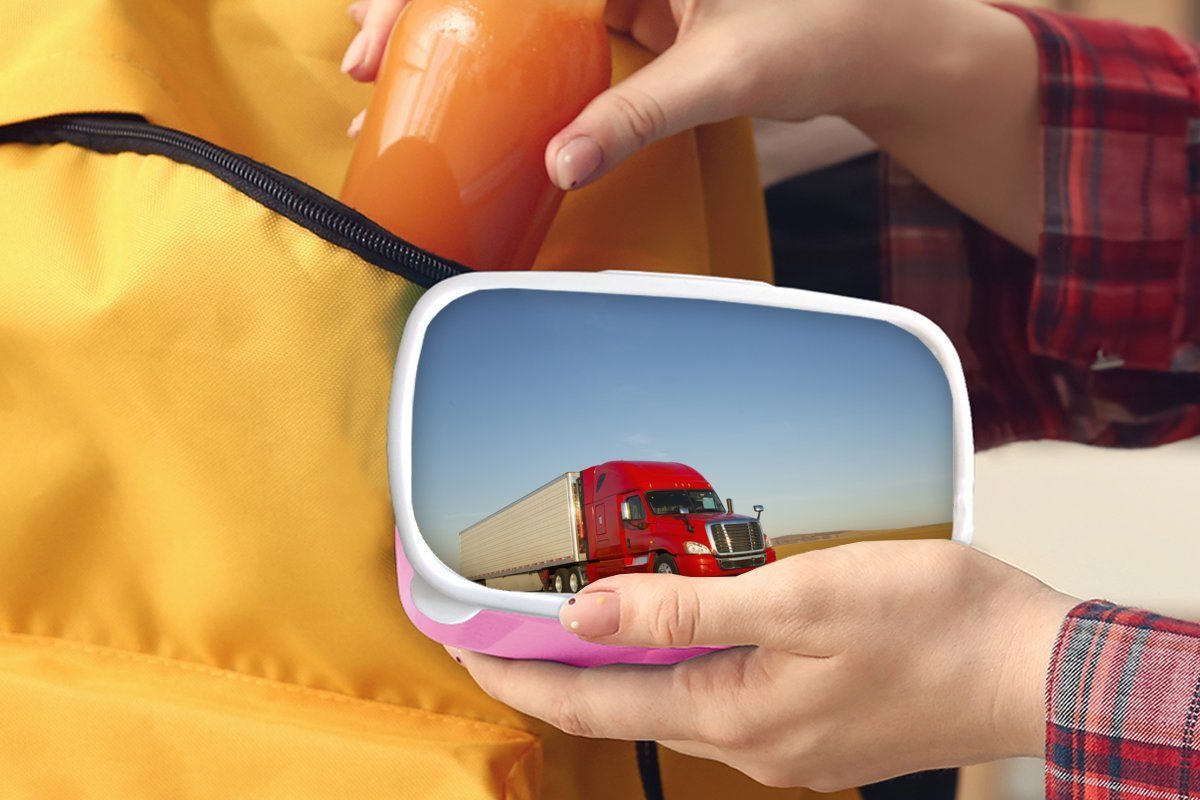 MuchoWow Lunchbox Rot gefärbter Lastkraftwagen, Kunststoff Erwachsene, Brotdose Snackbox, Kunststoff, Brotbox Mädchen, rosa Kinder, für (2-tlg)