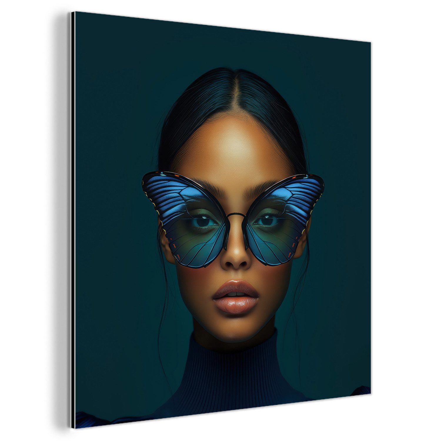 MuchoWow Metallbild Frau - Schmetterling - günstig online kaufen