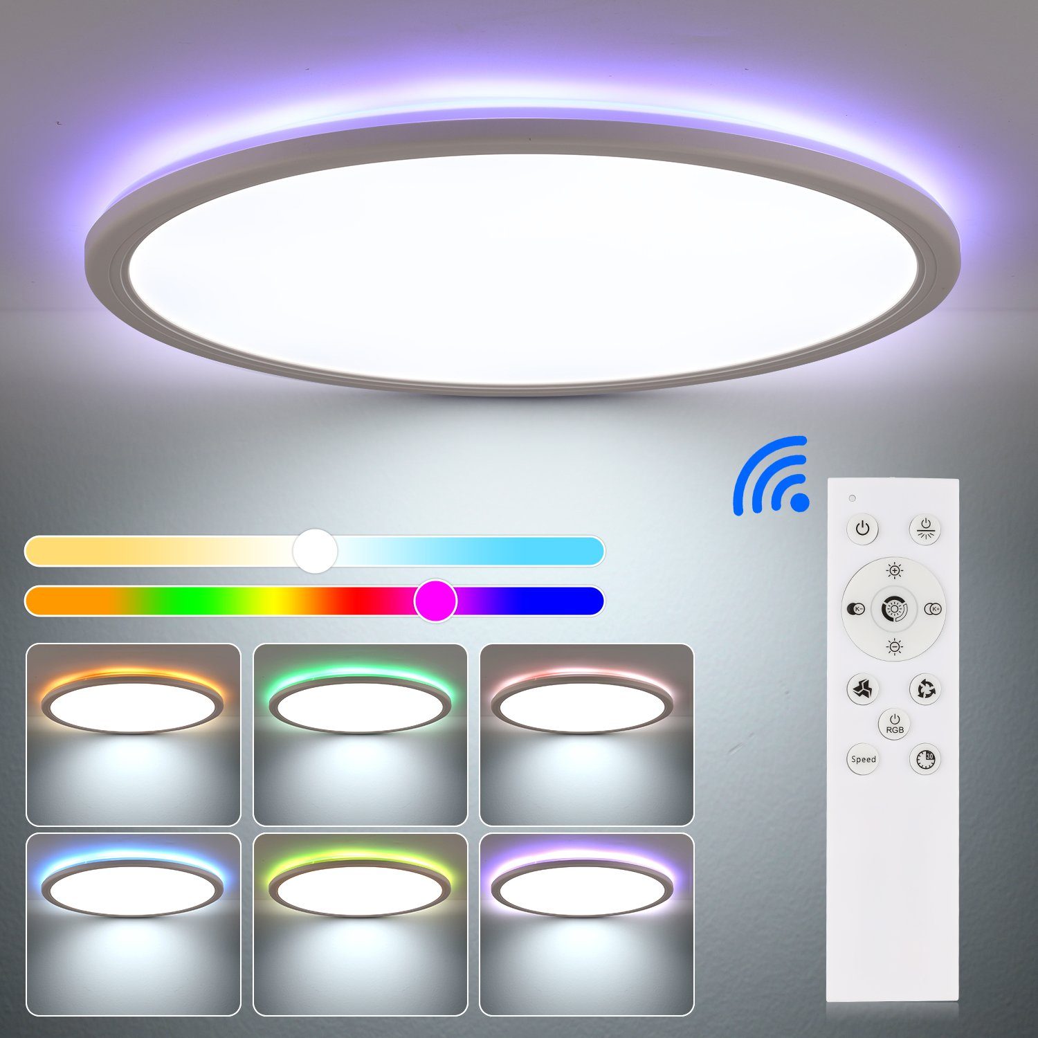 24W RGB, für RGB LED LED Ultra Schlafzimmer/Wohnzimmer/Badezimmer/Küche Rund, warmweiß, Deckenleuchte Flach fest Deckenlampe Deckenlampe, Fernbedienung, iscooter mit integriert, kaltweiß, Dimmbar Dünn neutralweiß, LED Backlight
