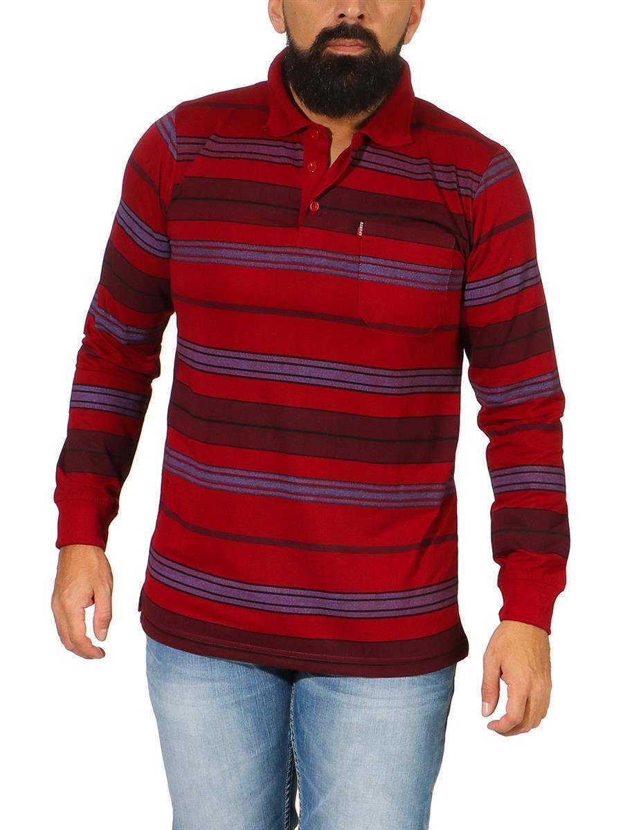 Herren Poloshirt M mit Langarm EloModa Rot Polo Gr. Shirt Brusttaschen Longsleeve 2XL L XL (1-tlg)