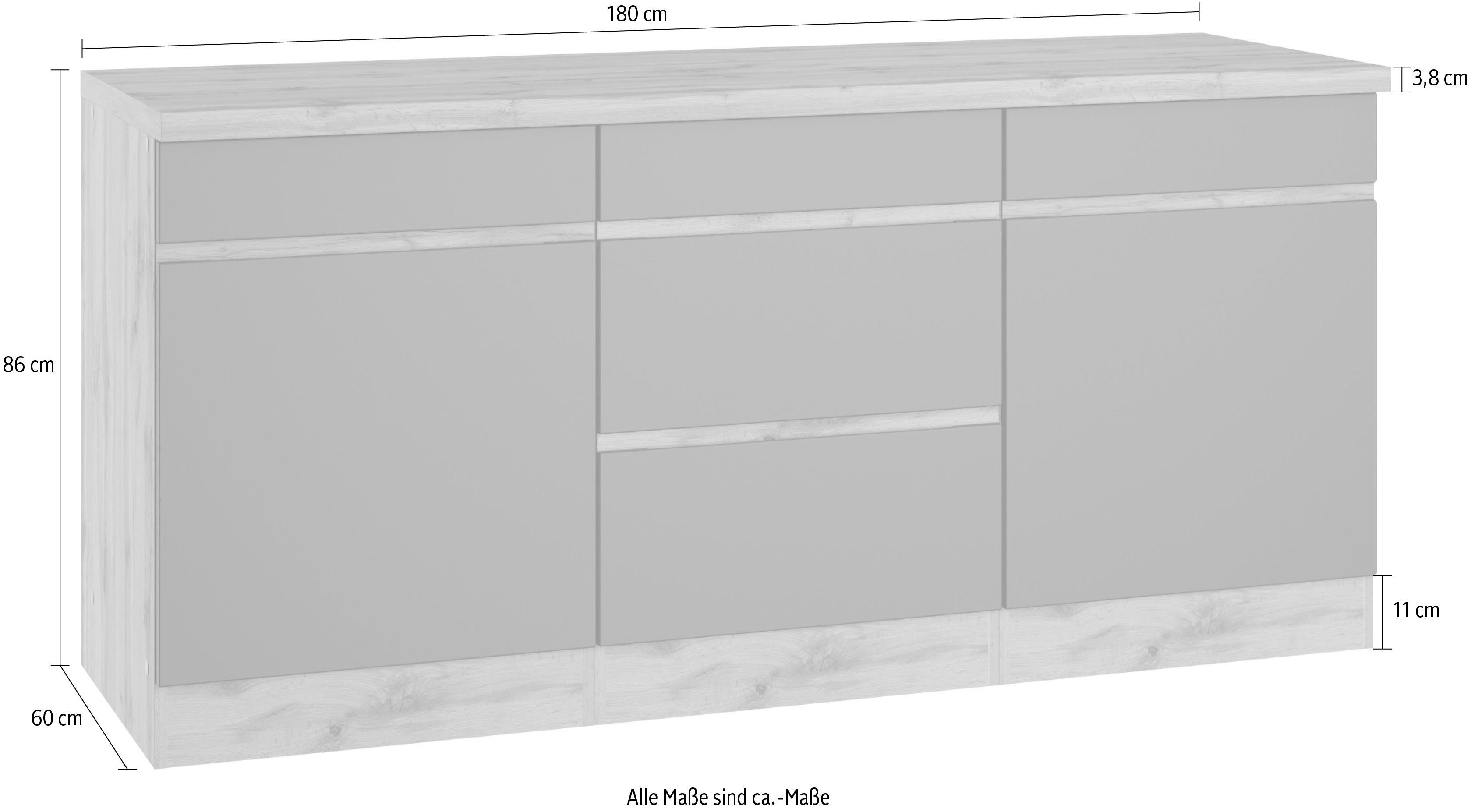 HELD wotaneiche cm, Riesa grafitgrau Breite Unterschrank MÖBEL 180 MDF-Fronten |