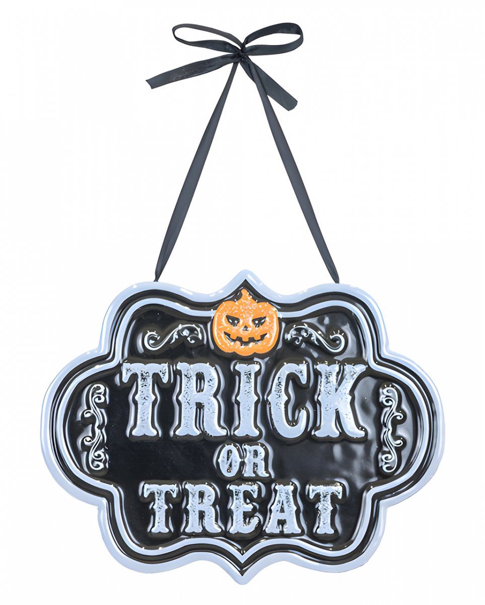Hängedekoration Trick or Teat Metallschild als Halloween Deko 25cm