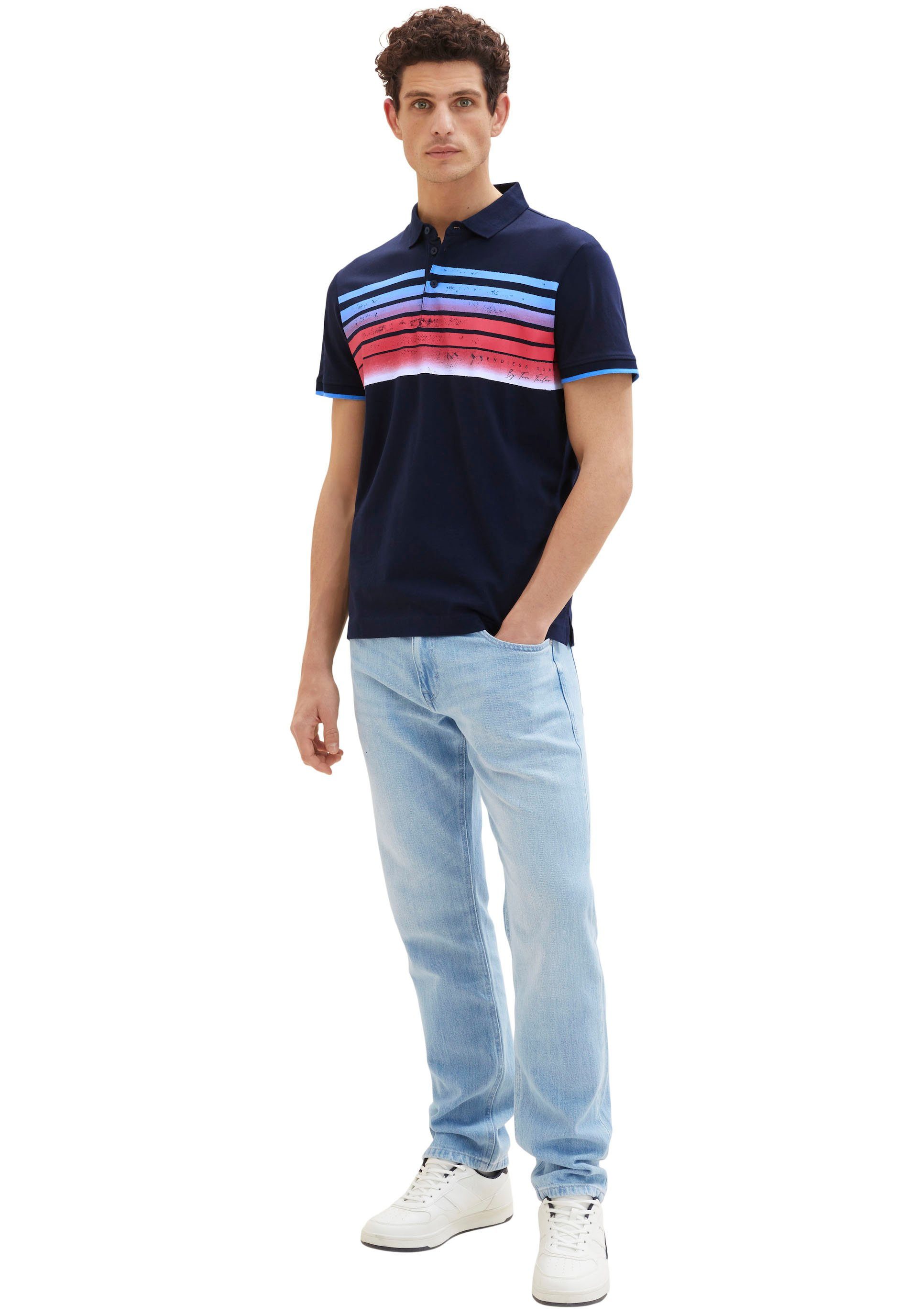 TOM TAILOR Poloshirt mit Details blue captain kontrastfarbenen sky