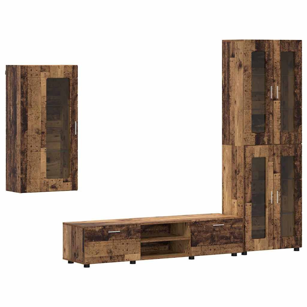 vidaXL Wohnzimmer-Set TV-Schrankset mit Schubladen FLORIN 3 pcs Altholz Holzwerkstoff, (3-St)