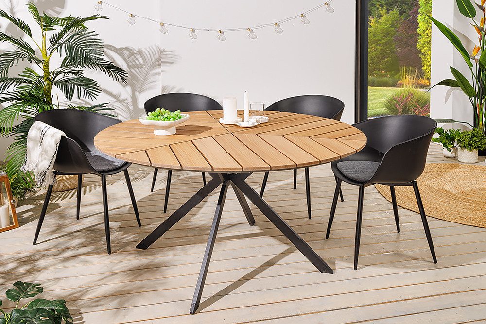 riess-ambiente Gartentisch DESIGNO 120cm natur / anthrazit · Outdoor-Küchentisch im Holz-Design (Einzelartikel, 1-St), 4 Personen · Aluminium-Sterngestell · rund · wetterfest · Terrasse
