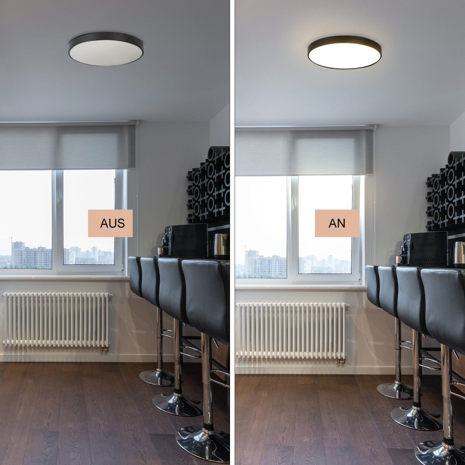 Schwarz Flur, Panel fest IP44 Warmweiß, integriert, 2.5 21 Flach Küche 12W, 21 x LED Nettlife Wasserdicht, LED Deckenlampe x Modern Rund für cm Wohnzimmer 21cm Badezimmer