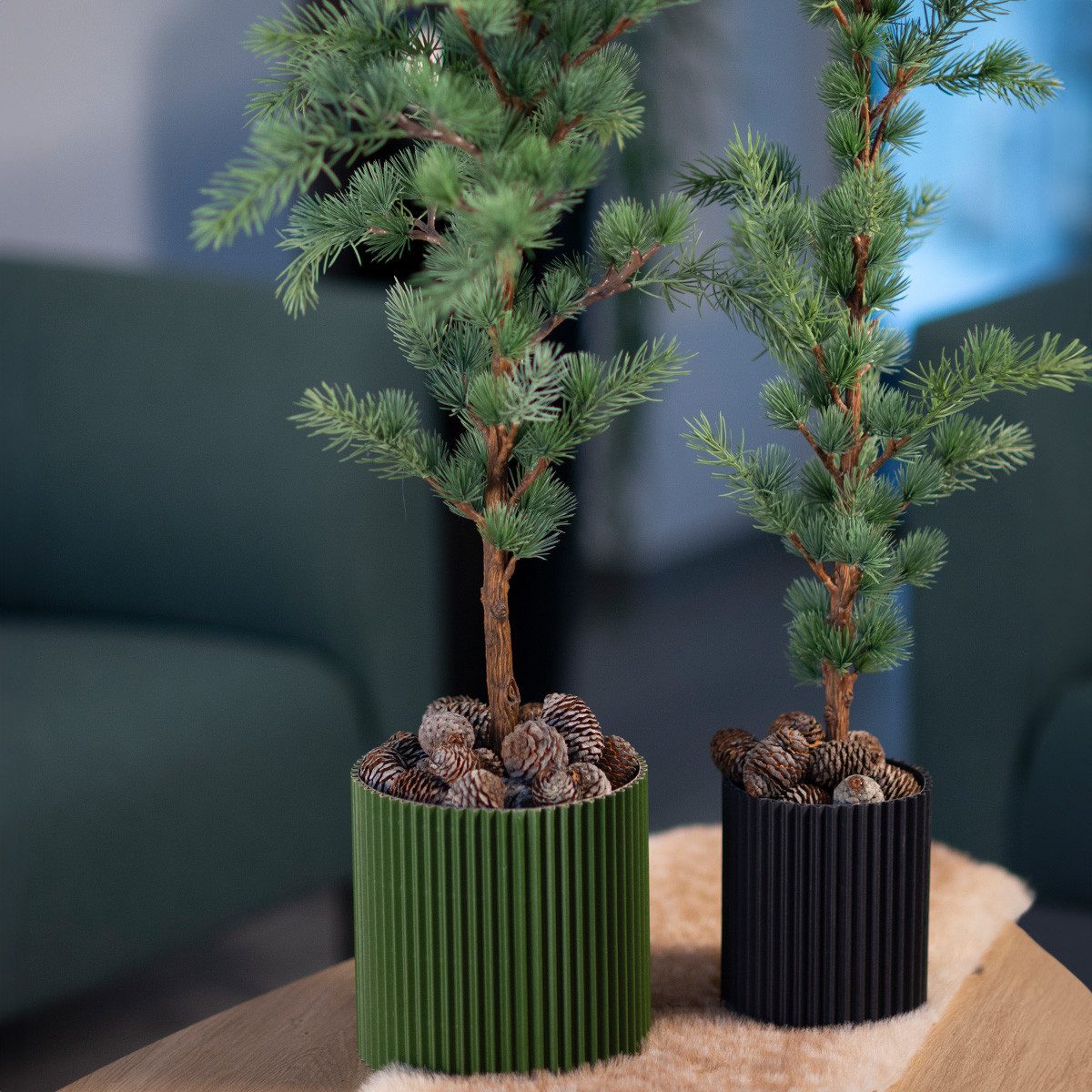 Viana Packpapier Nachhaltiger Übertopf Papier Dunkelgrün Ø13cm H12cm 4er Set, 4 Stück