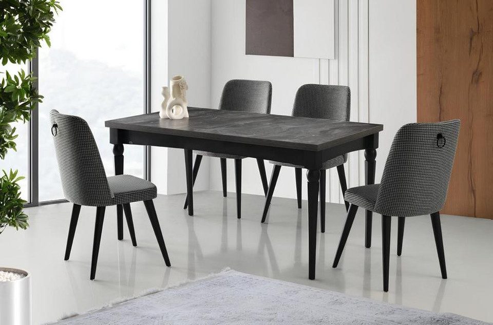 Essgruppe Ausziehbarer Esstisch mit grauen Stühlen im modernen Design