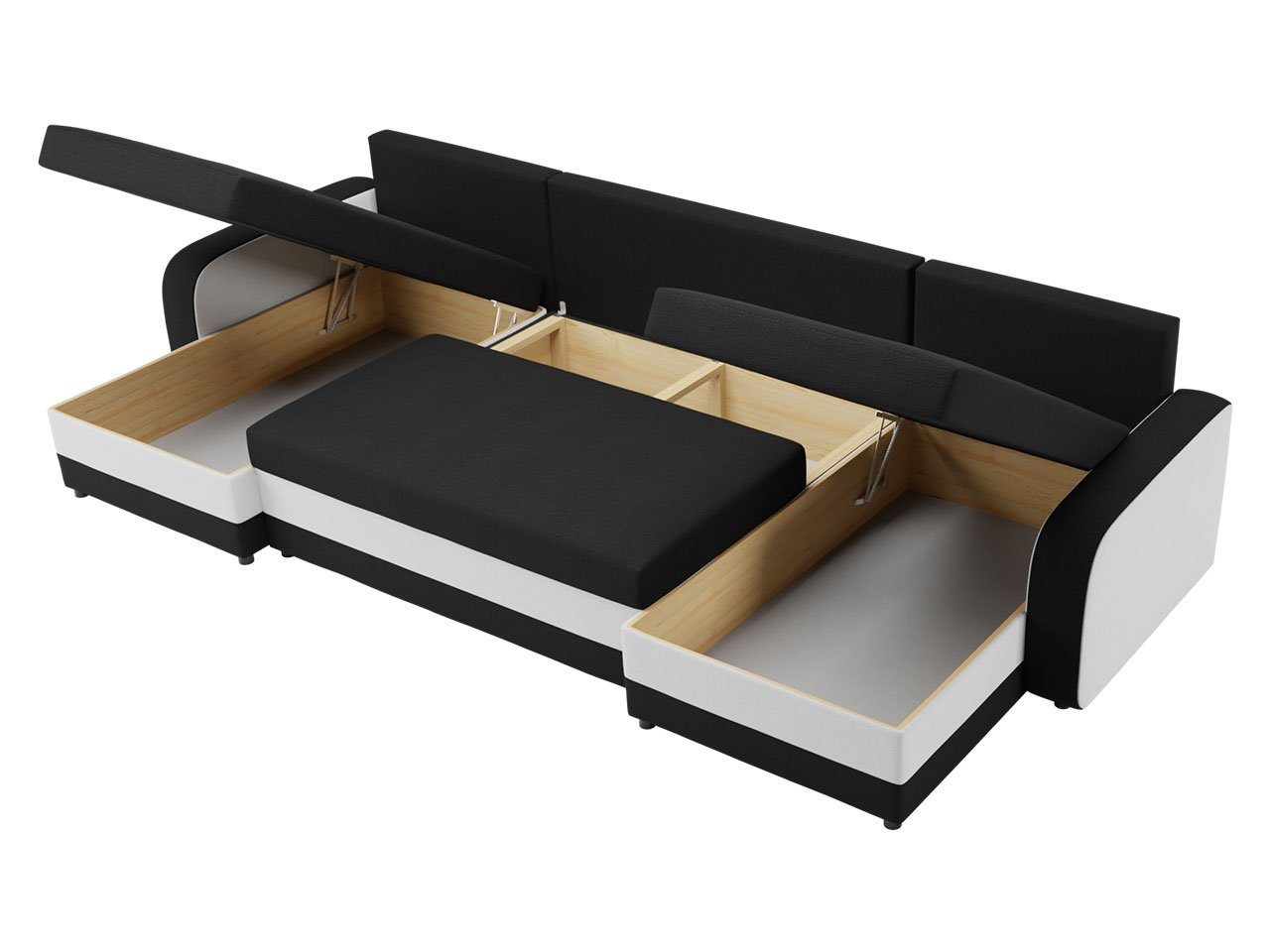 MIRJAN24 Ecksofa Kris U Lux, L: Schlaffunktion Kissen-Set, drei 304 und U-Form mit Bettkasten, cm mit