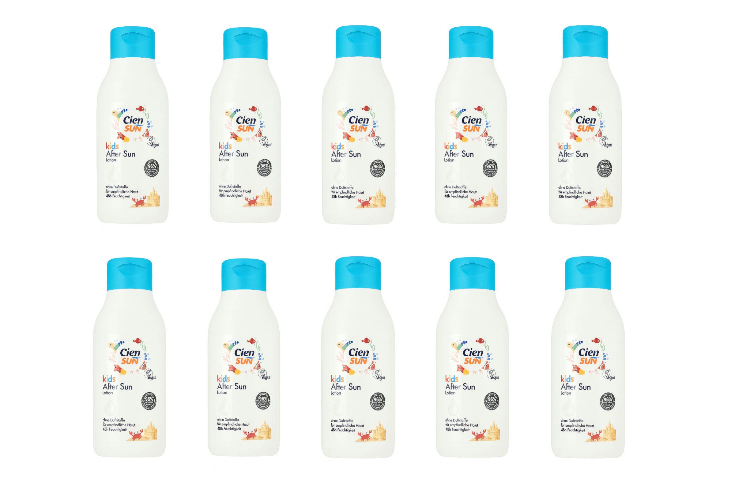 Cien After Sun-Lotion Kinder After Sun Lotion 250 ml – kühlend leichte Textur 10 Stück, 10-tlg., Dermatologisch bestätigte Hautverträglichkeit