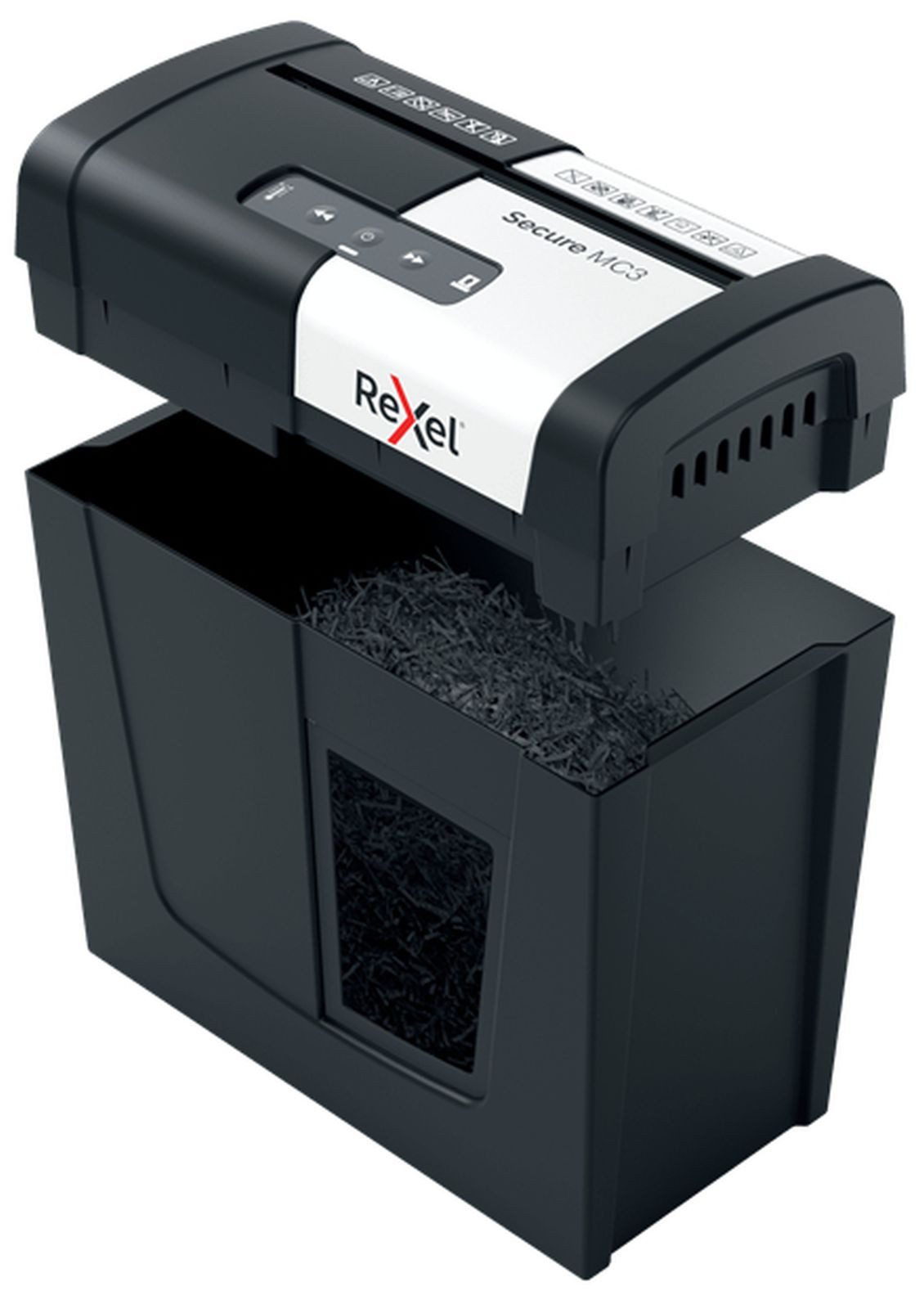 REXEL Reißwolf Secure MC3, Kreuzschreddern, 2x15 mm, 10 l, 125 Blätter, 60 dB, Tasten
