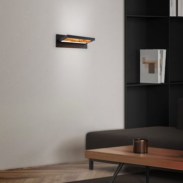 Lightbox LED Wandleuchte, LED fest integriert, warmweiß, LED Wandlampe, 35 cm Breite, 930 lm 3000 K, Metall/Holz, schwarz/braun