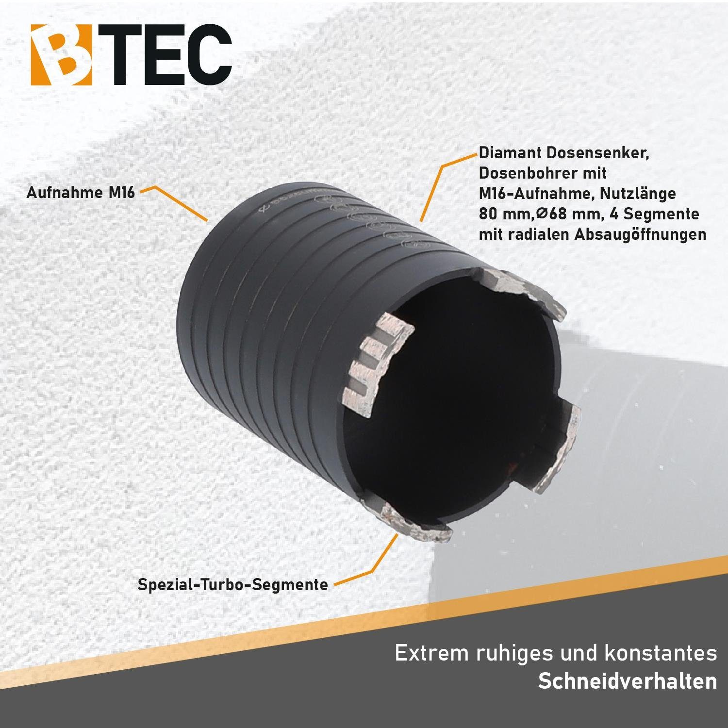 BTEC Diamanttrockenbohrer Diamant Dosensenker M16-Aufnahme 80mm 68mm,4 Segmente Absaugöffnungen, Ø 68 mm – Bild 3 von 5