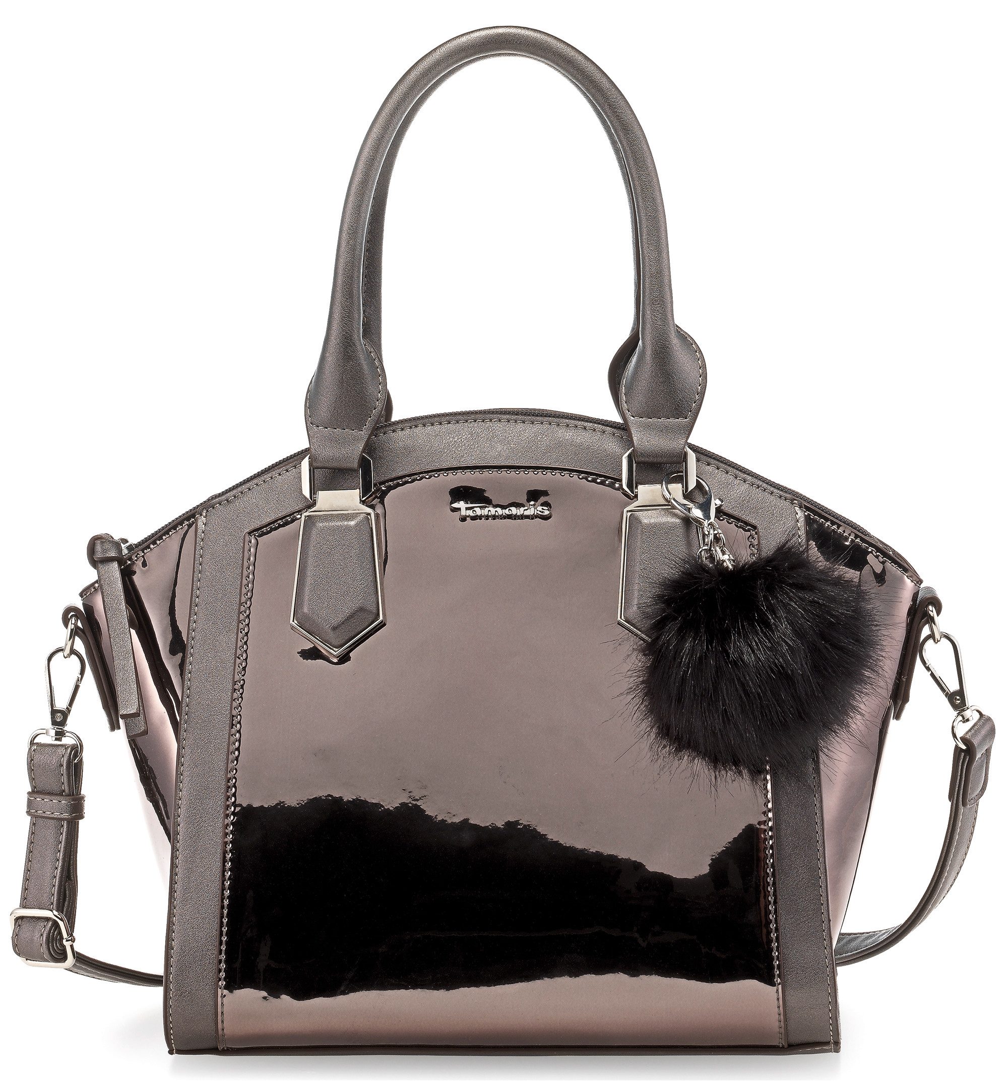 Tamaris Henkeltasche Elsa, Damen Handtasche Handbag Henkeltasche Püschel-Anhänger pewter comb