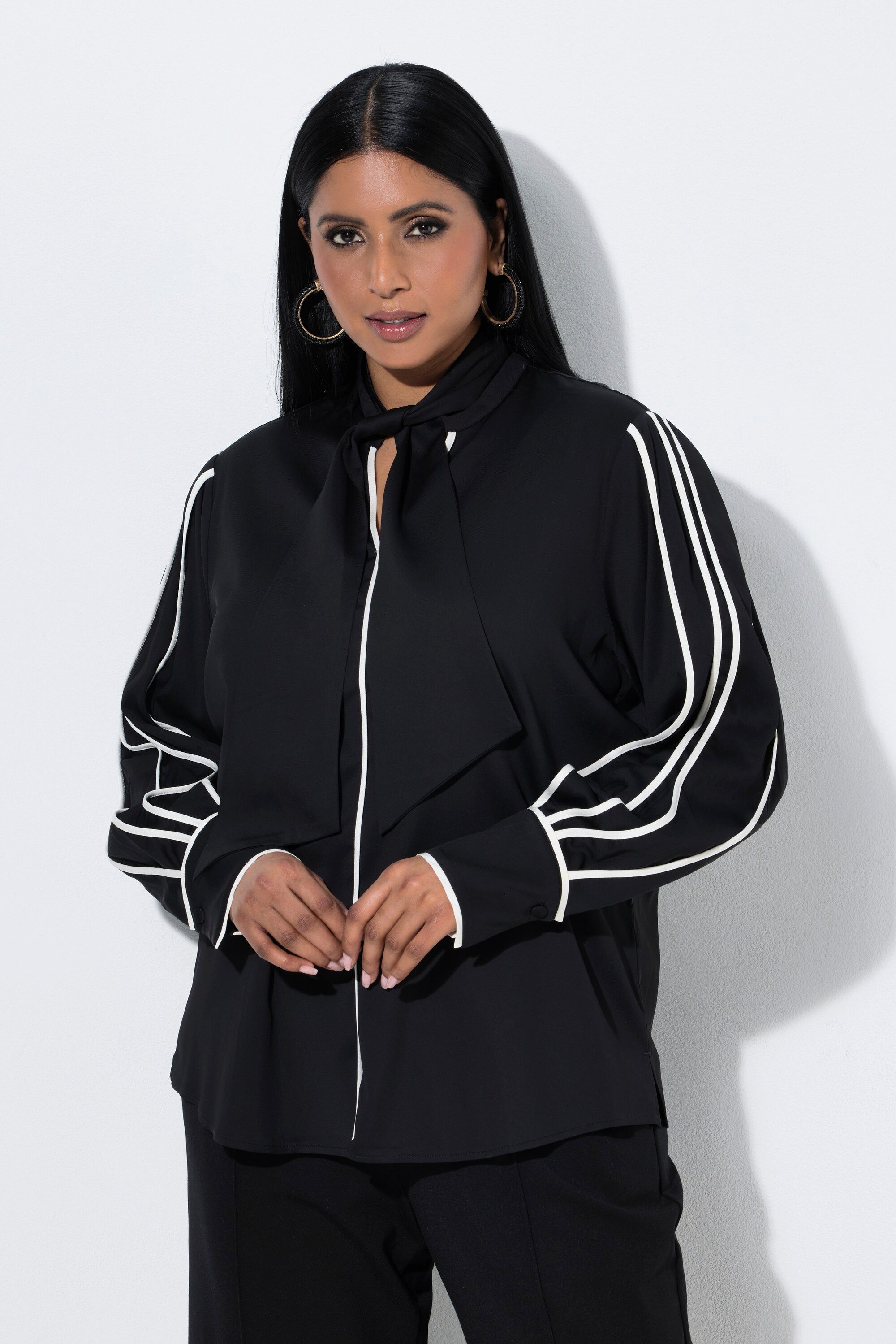Ulla Popken Longbluse Bluse abnehmbare Schluppe Stehkragen Langarm