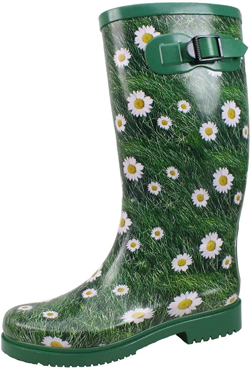 SALIHA Wiebke Gummistiefel, Wirkungsvolles Motiv aus Gänseblümchen und Gras