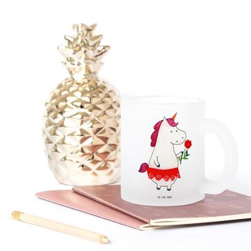 Mr. & Mrs. Panda Teeglas Einhorn Dame - Transparent - Geschenk, Teetasse aus Glas, Einhorn Dek, Premium Glas, Liebevolle Gestaltung