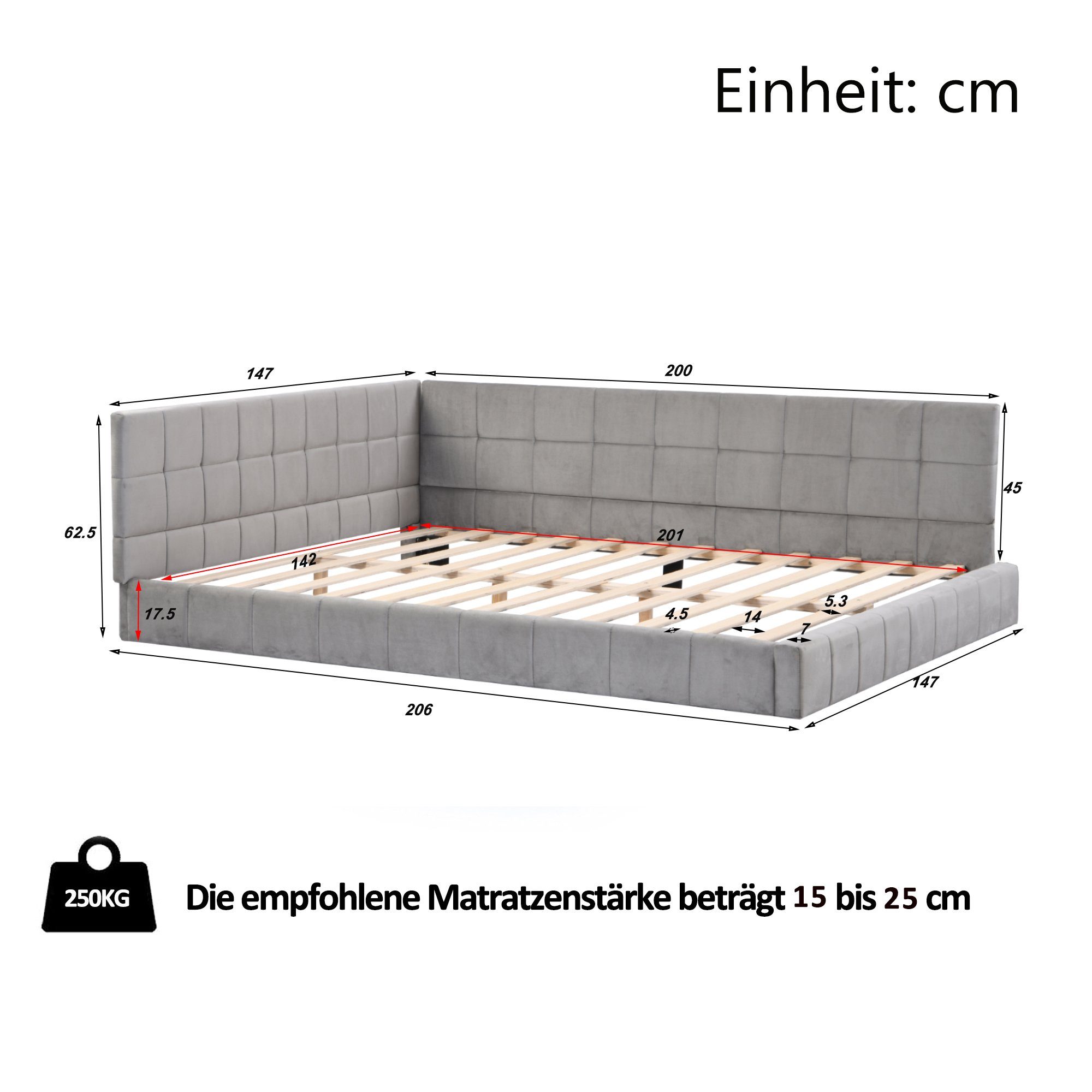 Celya Polsterbett Schlafsofa 140 x 200 cm Multifunktionsbett, mit Lattenrost aus hautsympathischem Samtstoff – Bild 3 von 5