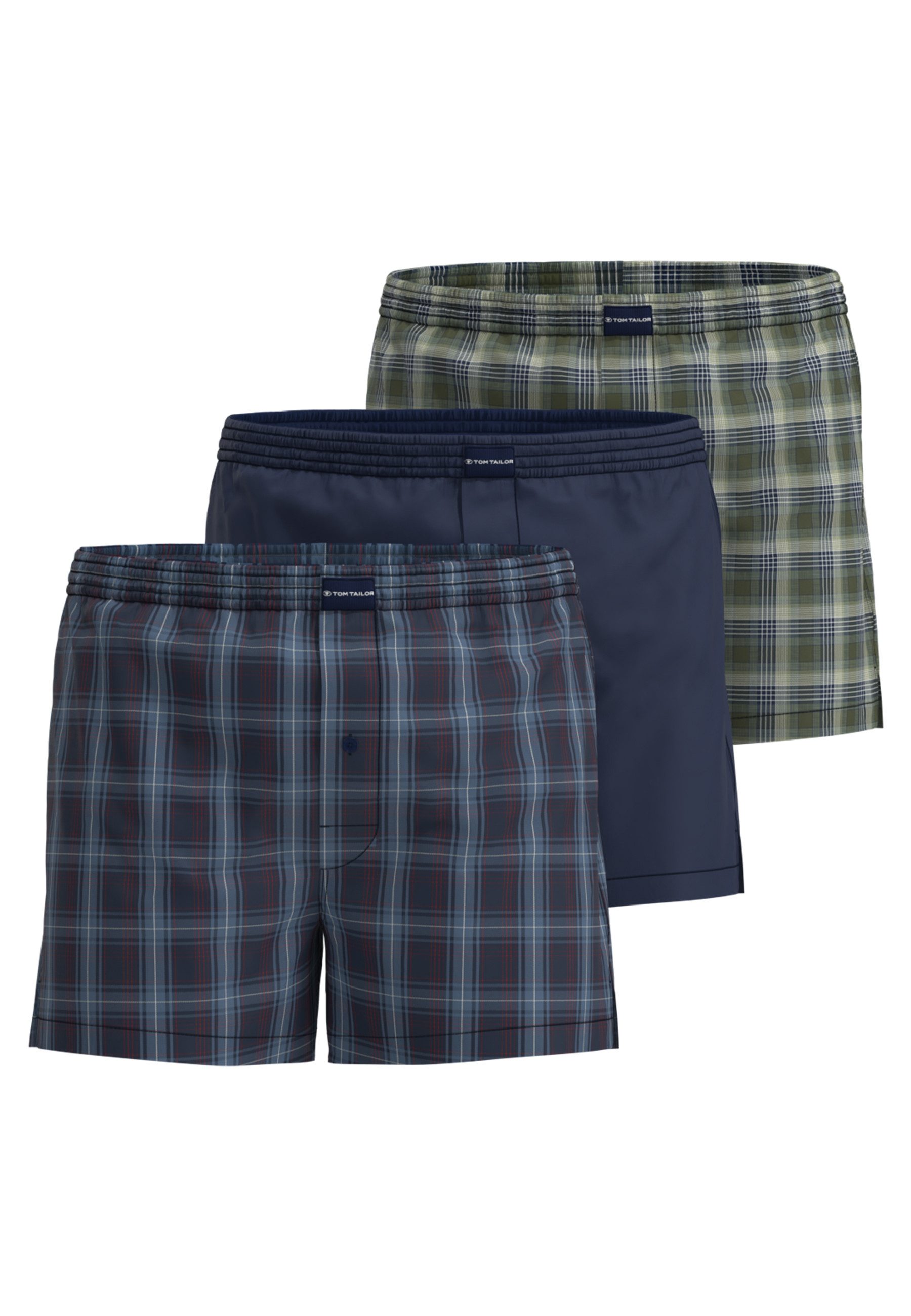 TOM TAILOR Boxershorts TOM TAILOR Herren Boxershort blau kariert 3er Pack (3-St)